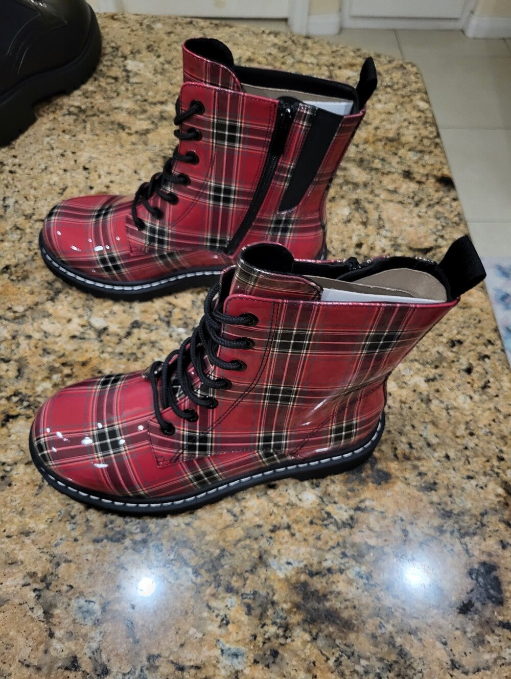 Women's Plaid Combat Boots in Red & Black